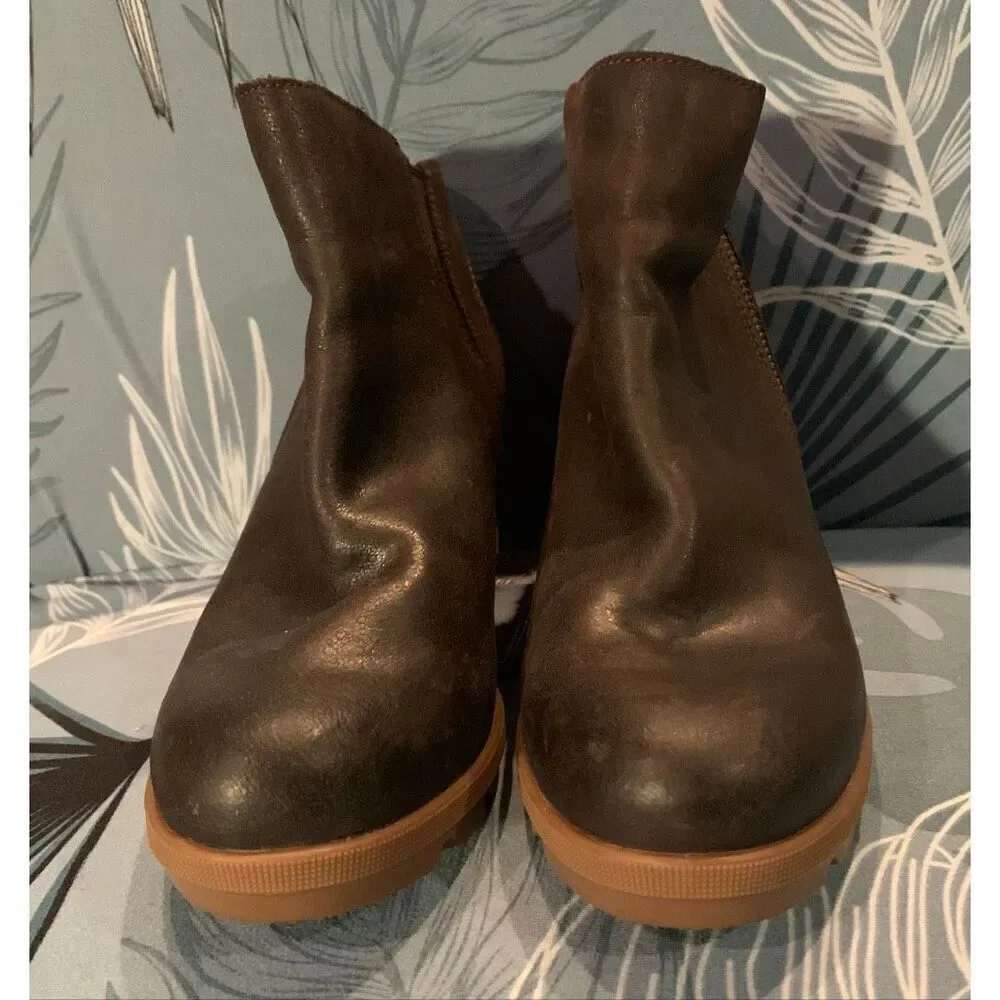 Sorel Joan of Arctic Wedge II Zip Brown Leather Boots sz 8